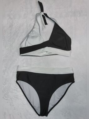Black & White Women's Two-Piece Swim Set - Halter Bikini